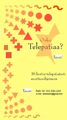 Telepatiakortit. 36 kortin telepatiatesti suoritusohjeineen, kaksi pakkaa. Topword. Suomen Henkisen Kehityksen Liitto